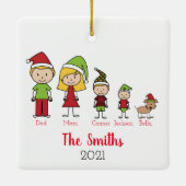 Niedliche Personalisierte Weihnachtsfamilie mit Hu Keramikornament (Rückseite)
