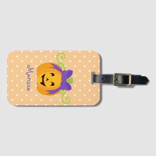 Niedliche Personalisierung Halloween Pumpkin Gepäckanhänger (Vorderseite (Horizontal))