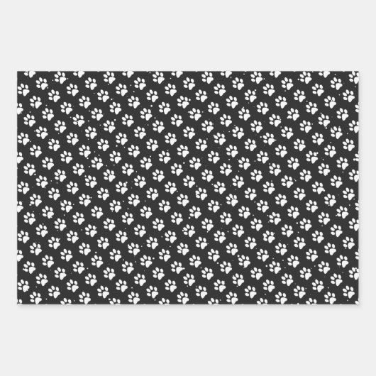 Niedliche Pet Paw Prints Black Geschenkpapier Set (Vorderseite 2)