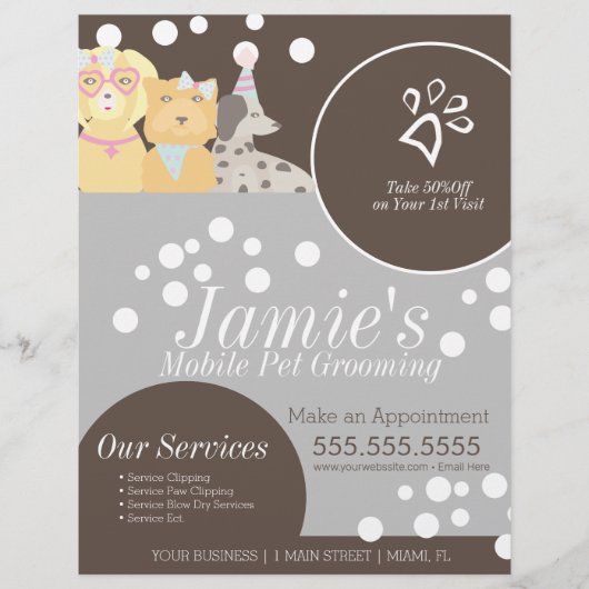 Niedliche Pet Services Grooming Dog Bubbles Flyer (Vorne)