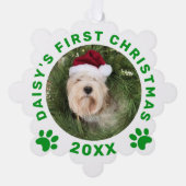 Niedliche Pet's First Christmas Green Paw Prints Ornament Karte (Vorderseite)