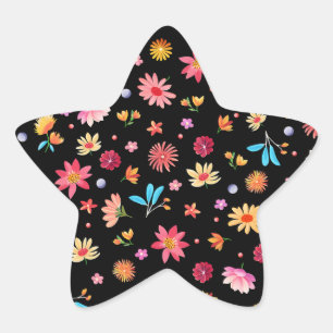 Niedliche Pettit-Blume auf Schwarz Stern-Aufkleber