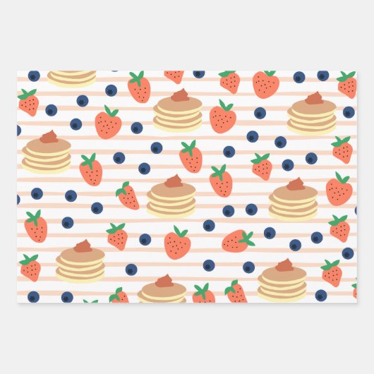 Niedliche Pfannkuchen und Berries Umschlagpapier Geschenkpapier Set (Vorderseite 3)