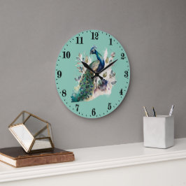 niedliche Pfauenvogelliebhaber Große Wanduhr