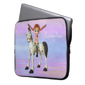 Niedliche Pferde-u. Mädchen-personalisierte Laptopschutzhülle (Vorderseite Links)