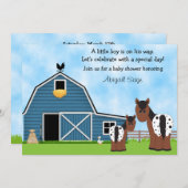 Niedliche Pferde und Barn Boys Kinderdusche Einlad Einladung (Vorne/Hinten)