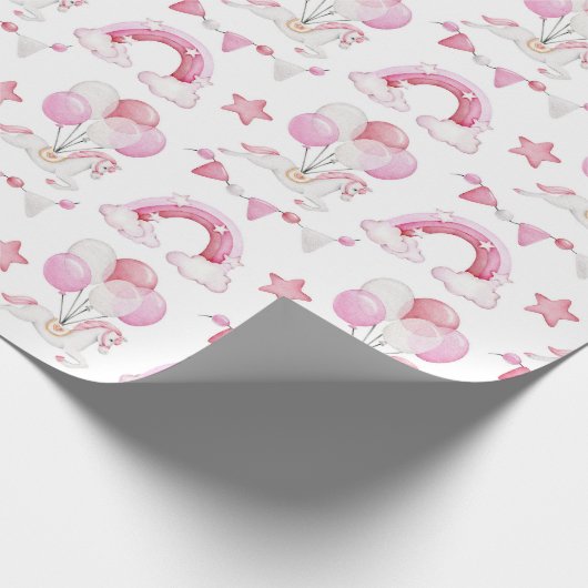 Niedliche Pferdeballons Rainbow Baby Girl Geschenkpapier (Ecke)