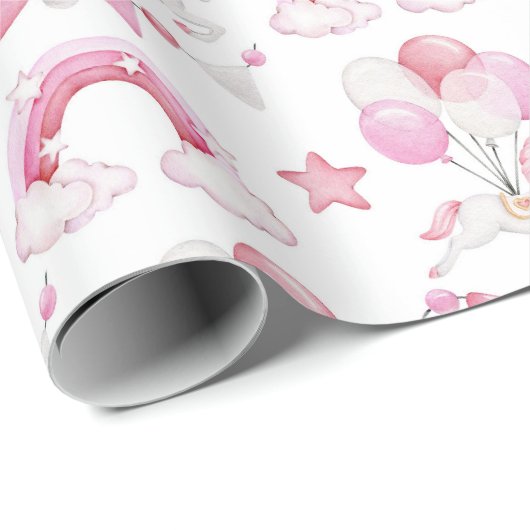 Niedliche Pferdeballons Rainbow Baby Girl Geschenkpapier (Rolleneckpunkt)