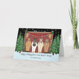 Niedliche Pferdeherde Glücklicher Urlaub Weihnacht Feiertagskarte