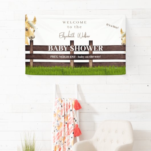 Niedliche Pferdeschlittendusche Weiß Empfang Banner (Insitu)