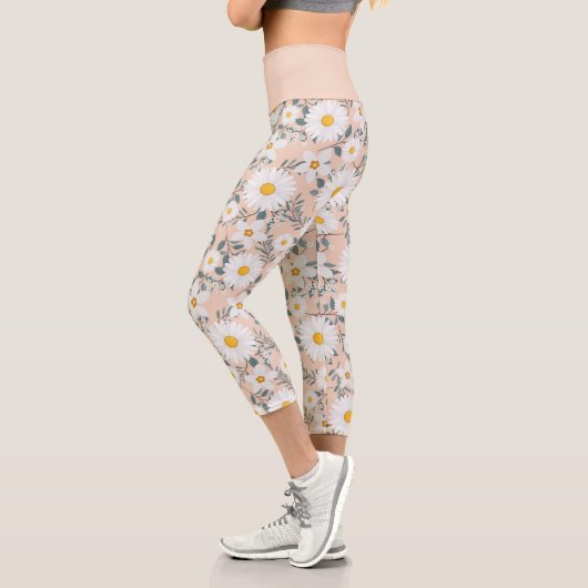 Niedliche Pfirsich und weiße Blütensippe Capri Leggings (Links)