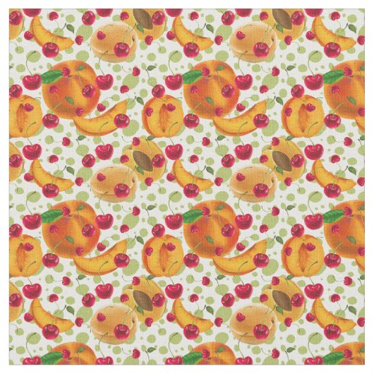 Niedliche Pfirsiche und Cherries Küchenmuster Stoff (Nahaufnahme)