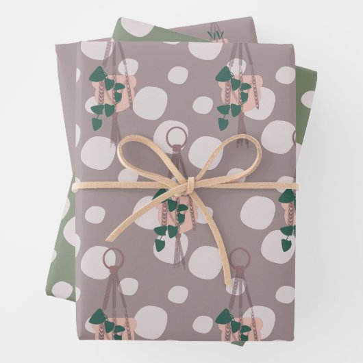 Niedliche Pflanze Macrame Scattered Dot Greenery M Geschenkpapier Set (Beispiel)