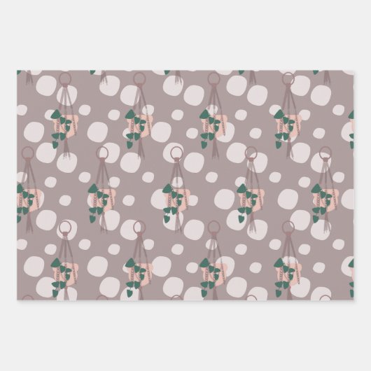 Niedliche Pflanze Macrame Scattered Dot Greenery M Geschenkpapier Set (Vorderseite)