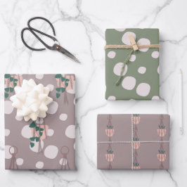 Niedliche Pflanze Macrame Scattered Dot Greenery M Geschenkpapier Set