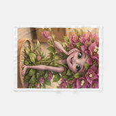 Niedliche Pflanzenfee im Topf mit rosa Blumen-Deck Fleecedecke (Vorderseite (Horizontal))
