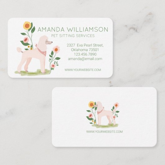 Niedliche Pflegedienste für Haustiere mit Blumenmu Visitenkarte (Vorne/Hinten)