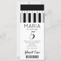 Niedliche Piano Music Ticket Style Party Einladung