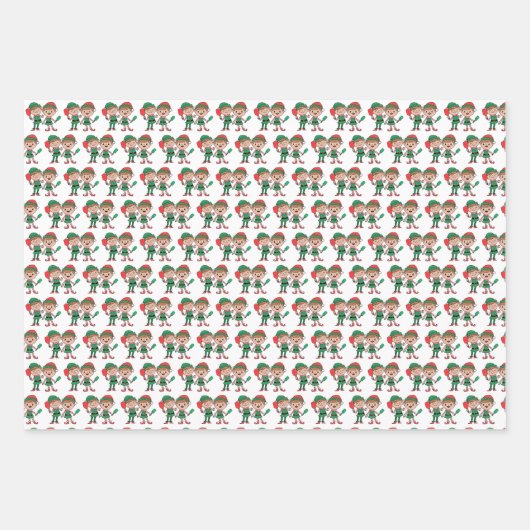 Niedliche Pickleball Weihnachtselfen und -gnomen Geschenkpapier Set (Vorderseite)