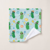 Niedliche Pickleys spielen Pickleball auf hellblau Badhandtuch Set (Waschlappen)