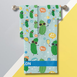 Niedliche Pickleys spielen Pickleball auf hellblau Badhandtuch Set