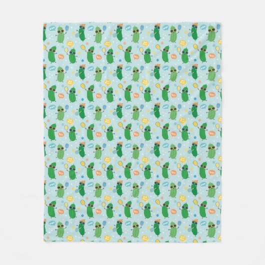 Niedliche Pickleys spielen Pickleball auf hellblau Fleecedecke (Vorderseite)