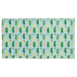 Niedliche Pickleys spielen Pickleball auf hellblau Kissenbezug