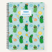 Niedliche Pickleys spielen Pickleball auf hellblau Notizblock (Vorderseite)