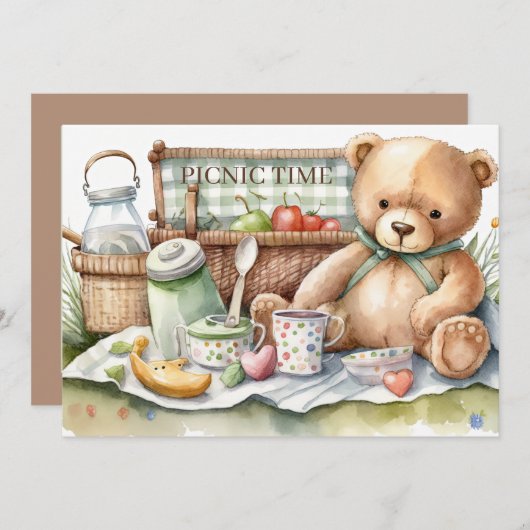 niedliche Picknickbären fügen Text hinzu Einladung (Vorne/Hinten)