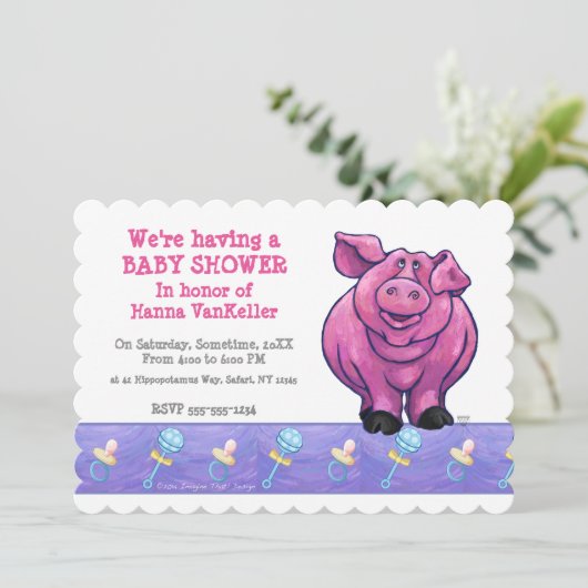 Niedliche Pig-Baby-Dusche Einladung (Stehend Vorderseite)