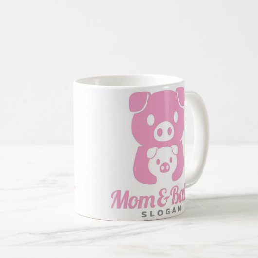 Niedliche Piggamie Mama Papa rosa Tasse (VorderseiteRechts)