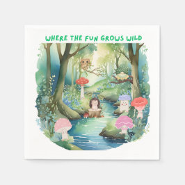 Niedliche Pilzbewohner mit ihren Waldfreunden Serviette