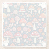 Niedliche Pilze aus rotem Blumen in grüner Dekorat Glasuntersetzer (Rückseite)