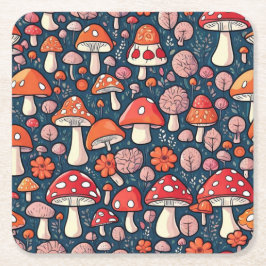 Niedliche Pilze aus rotem Blumen in grüner Dekorat Rechteckiger Pappuntersetzer