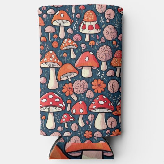 Niedliche Pilze aus rotem Blumen in grüner Dekorat Selters Dosenkühler (Vorderseite)