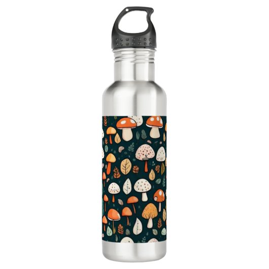 Niedliche Pilze Blätter Hütte Kerndesign Edelstahlflasche (Vorderseite)
