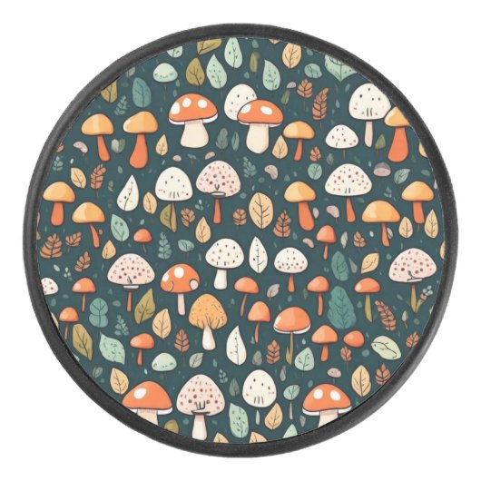 Niedliche Pilze Blätter Hütte Kerndesign Eishockey Puck (Vorderseite)