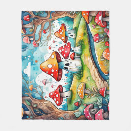 Niedliche Pilze Blätter Hütte Kerndesign Fleecedecke
