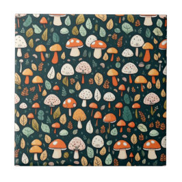 Niedliche Pilze Blätter Hütte Kerndesign Fliese