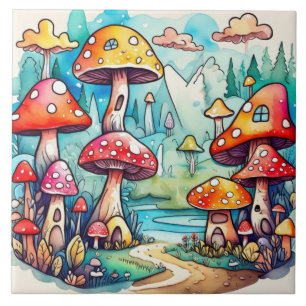 Niedliche Pilze Blätter Hütte Kerndesign Fliese