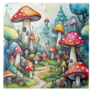 Niedliche Pilze Blätter Hütte Kerndesign Fliese