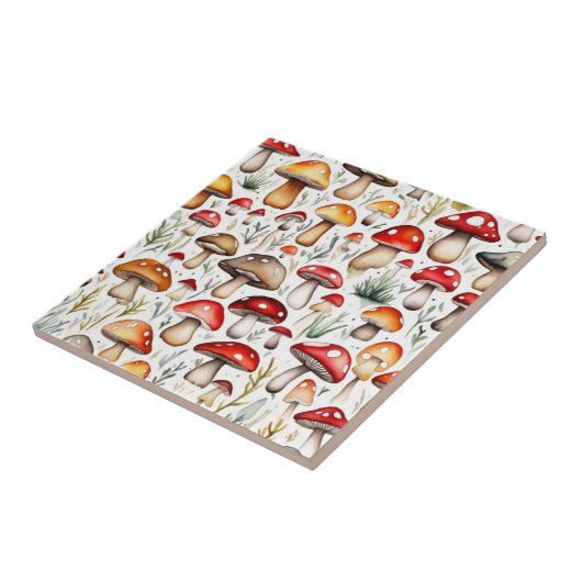 Niedliche Pilze Blätter Hütte Kerndesign Fliese (Seite)