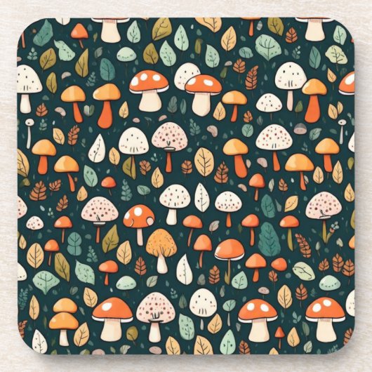 Niedliche Pilze Blätter Hütte Kerndesign Getränkeuntersetzer (Vorderseite)