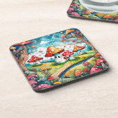 Niedliche Pilze Blätter Hütte Kerndesign Getränkeuntersetzer (Linke Seite)