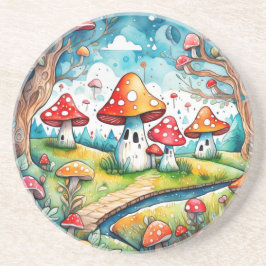 Niedliche Pilze Blätter Hütte Kerndesign Getränkeuntersetzer