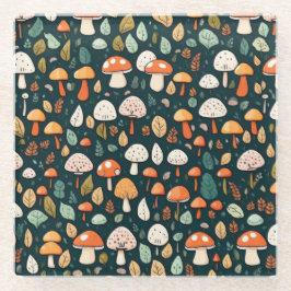 Niedliche Pilze Blätter Hütte Kerndesign Glasuntersetzer