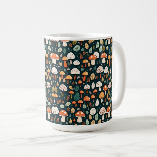 Niedliche Pilze Blätter Hütte Kerndesign Kaffeetasse (VorderseiteRechts)