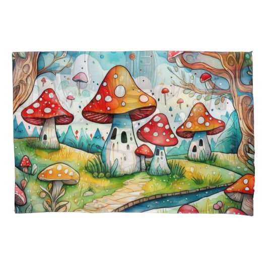 Niedliche Pilze Blätter Hütte Kerndesign Kissenbezug (Vorderseite)