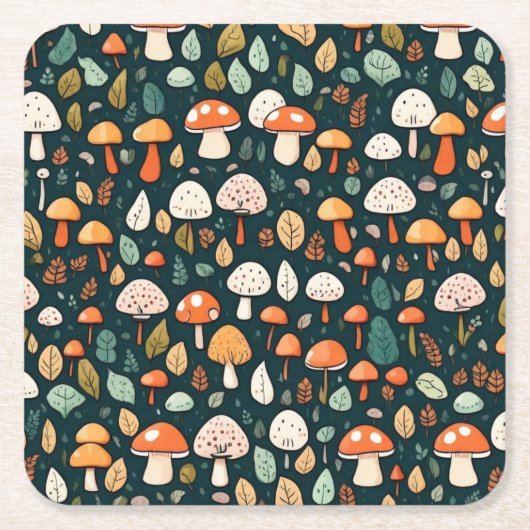 Niedliche Pilze Blätter Hütte Kerndesign Rechteckiger Pappuntersetzer (Vorderseite)