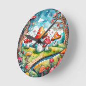 Niedliche Pilze Blätter Hütte Kerndesign Runde Wanduhr (Winkel)